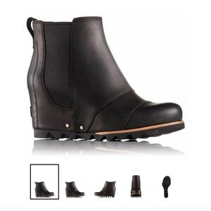 Sorel Lea Wedge - Black Leather Ankle Boot